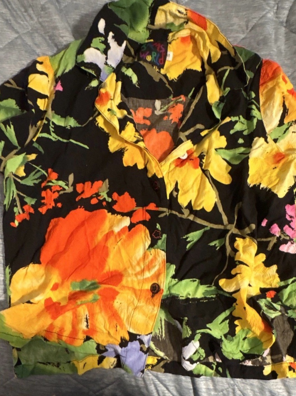 VTG Jams World Women’s Small Button-Down with Orange and Yellow Floral Print
